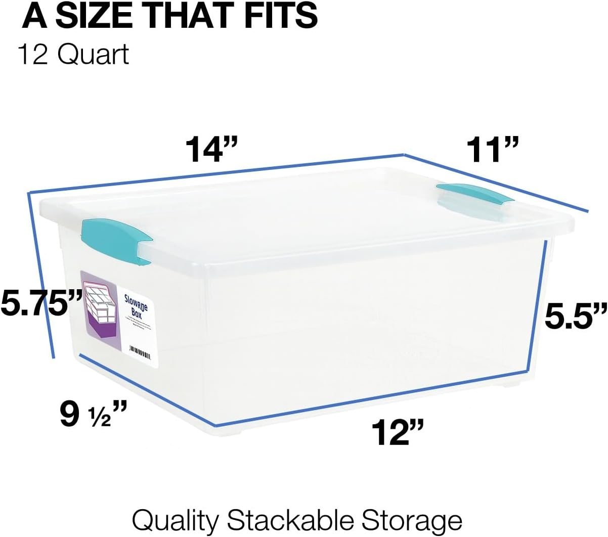 Tribello Plastic Storage Containers - 12 Qt Clear Lids | 2-Pack Made in USA (Deep 14 x 11 x 6)