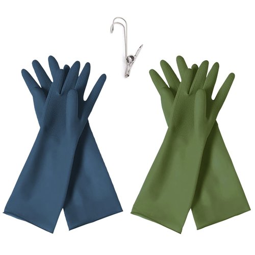 HOMSSEM Dishwashing Gloves - 2 Pairs Premium Rubber Gloves for Cleaning - Urban Green, Blue