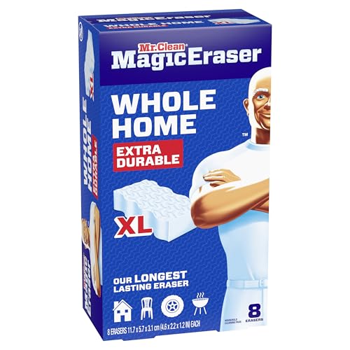 Mr. Clean Magic Eraser Sponge, All Purpose Cleaner, Long Lasting Cleaning Scrubber, Wall, Sneaker, Oven, Kitchen, Bathroom, Shower Cleaner, Cleaning Supplies, Whole Home Extra Durable XL, 8ct
