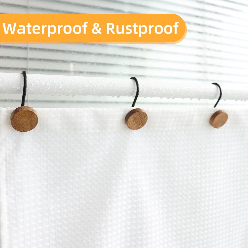 Shower Curtain Hooks, Wood Decorative Shower Curtain Rings, Modern Round Log Shower Curtain Hangers, 12PCS Metal Shower Hooks for Shower Curtain Rod, Bathroom, Bedroom, Living Room (Black)