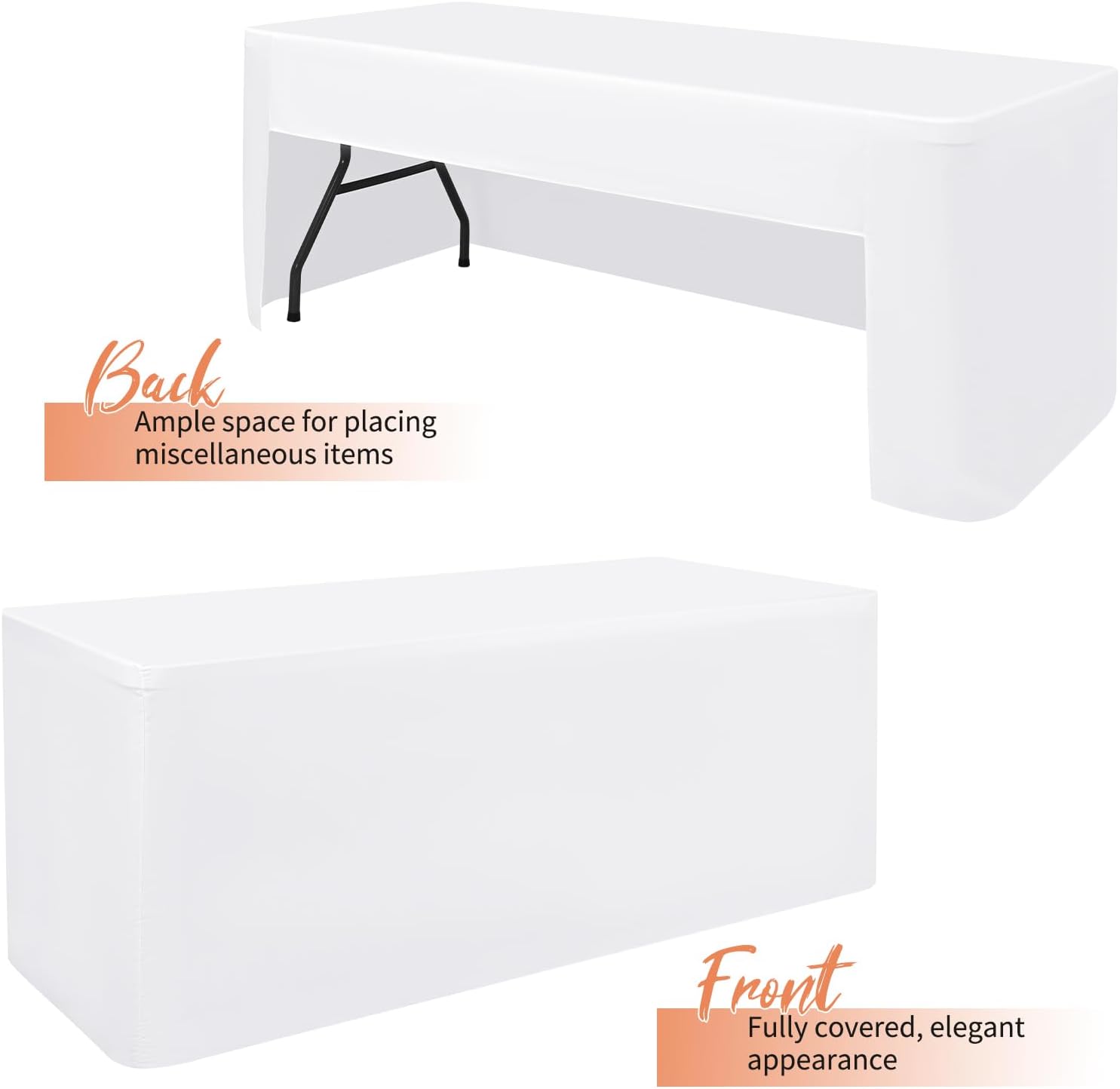Skiennix 4-Pack White Fitted Tablecloths - Washable Polyester for 6-Foot Rectangle Tables (72" x 30")