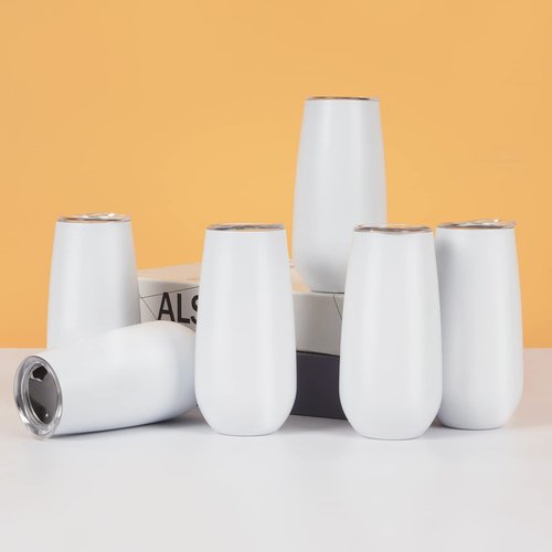12 Pack Unbreakable Stemless Insulated Flute Tumblers, 6 Oz - Double Insulated Champagne Glasses for Friends Birthday Christmas Wedding (White)