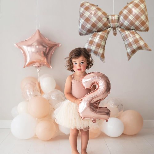 Brown Plaid Bow Foil Balloons Large Checkered/Gingham Bow Knot Balloon Espresso Martini Coffee Coquette Themed Decor for Love Is Brewing Bridal Shower Fall Baby Shower Birthday Party Decorations