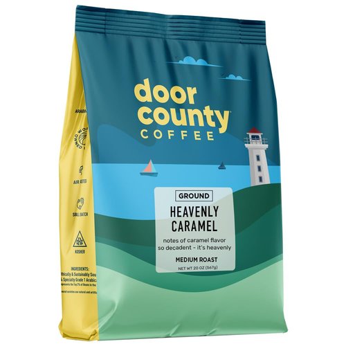 Door County Coffee - Heavenly Caramel Flavored Coffee - Sweet & Buttery Medium Roast - 20 oz Bag