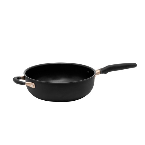 Meyer Nonstick Chef's Pan, 4.5 quart / 10" Induction Compatible Deep Chef Pan, Hard Anodized Nonstick, Dishwasher Safe, Oven Safe, Matte Black with Silicone Handles, Accent Series Cookware, 10 inch