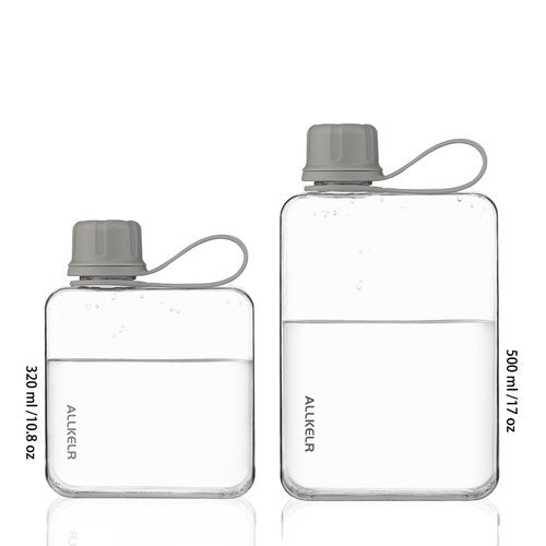 ALLKELR Portable Flat Water Bottle,BPA Free Reusable Tritan Plastic Travel Water Bottle Cup,Lightweight Leakproof Slim Water Bottle Fits Purse,Backpacking, Hiking (Gray, 17 oz)