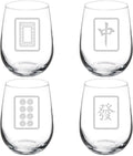 MIP Set of 4 Wine Glass Gift Goblet Mahjong Tiles Collection (17 oz Stemless)