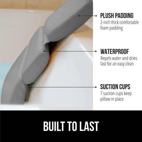 GORILLA GRIP Bath Pillow - Luxury Tub Headrest with Strong Suction Cups | XL Gray Spa Essential