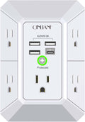 QINLIANF Wall Charger - 5 Outlet Surge Protector with 4 USB Ports | 3-Sided 1680J Power Strip for Home & Office