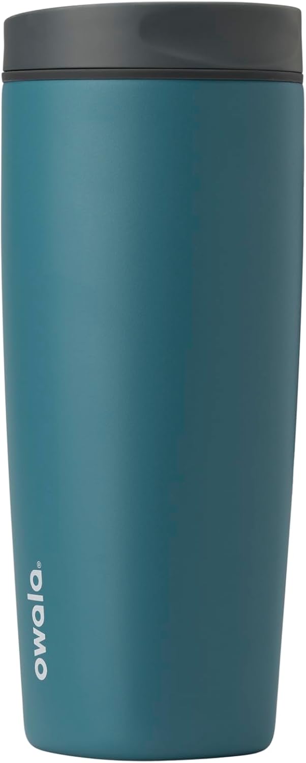 Owala SmoothSip Insulated Stainless Steel Coffee Tumbler - Reusable 20 oz Hot & Iced Coffee Mug | Grey/Blue
