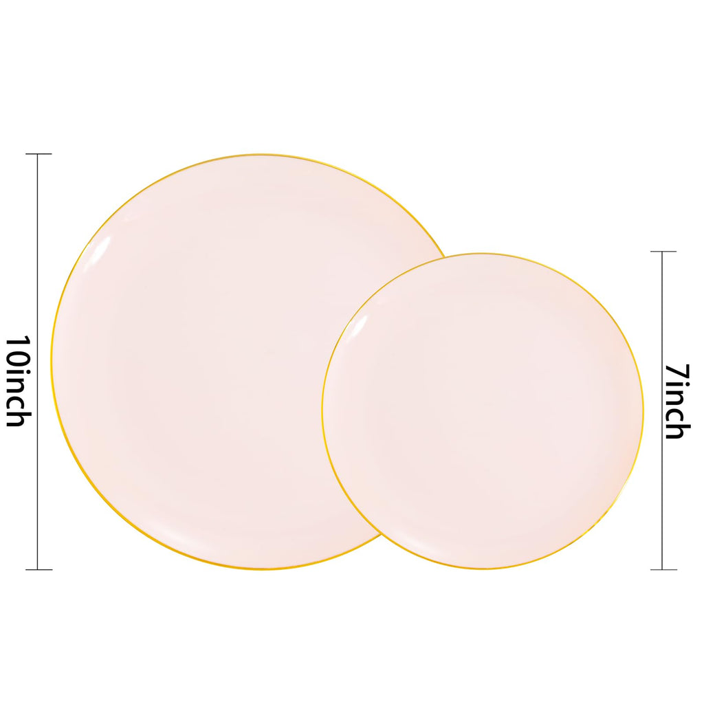 PULOTE 200Pieces Pink Plastic Plates - Premium Hard Pink and Gold Disposable - Include 100PCS 10 inch Dinner & 100PCS 7 inch Dessert Plates, Ideal for Wedding, Party & Mother's Day
