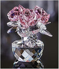 QFkris Pink Crystal Rose Bouquet - Elegant Glass Flower Figurine | 2.8" Home Decor Ornament for Women