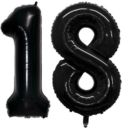 GOER Jumbo 18th Birthday Balloons - 42 Inch Black Foil Helium Decorations for Sweet 18 Party
