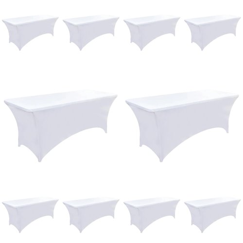 ZarzaaSik 10-Pack 6ft White Spandex Table Covers for Rectangle Standard Folding Tables - Wrinkle Resistant Stretch Tablecloths - Ultimate Fitted Table Protector for Parties, Banquet, Wedding