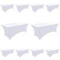 ZarzaaSik 10-Pack 6ft White Spandex Table Covers for Rectangle Standard Folding Tables - Wrinkle Resistant Stretch Tablecloths - Ultimate Fitted Table Protector for Parties, Banquet, Wedding