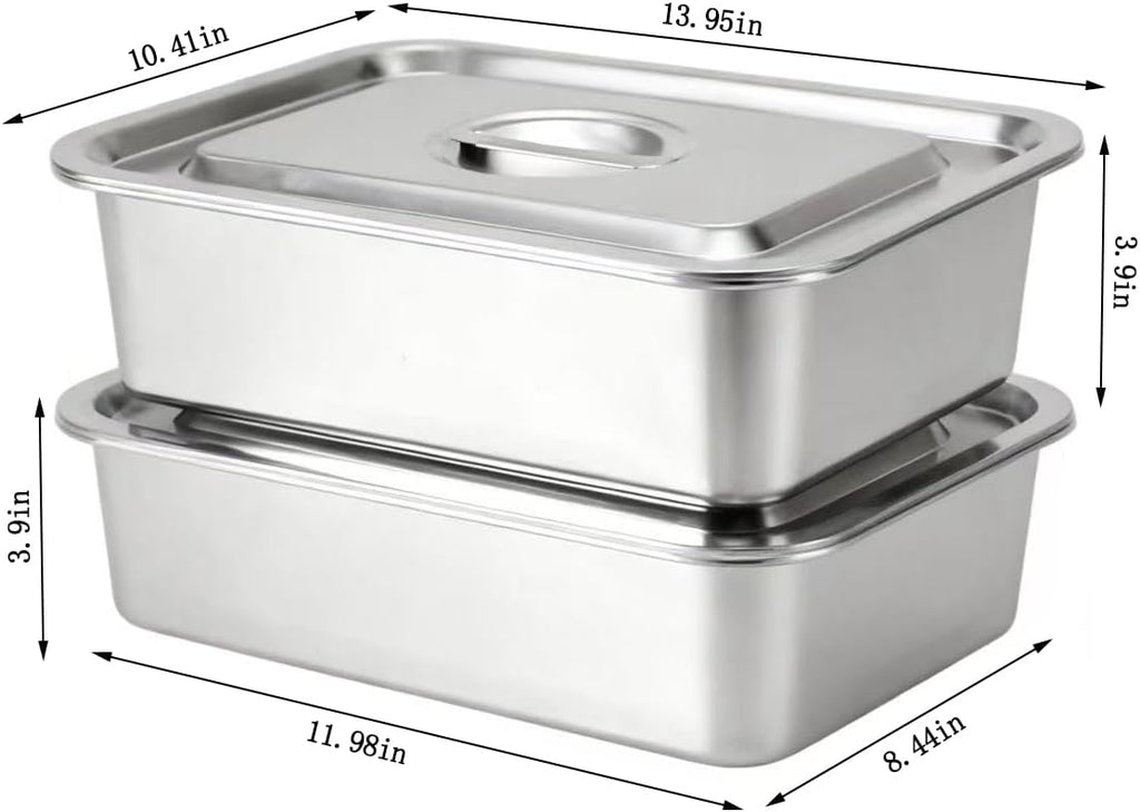 Regine Switzerland 4-Inch Deep Lasagna Pan - 2-Pack Stainless Steel Baking Dish with Lid | 7.4QT Oven Roasting Pans