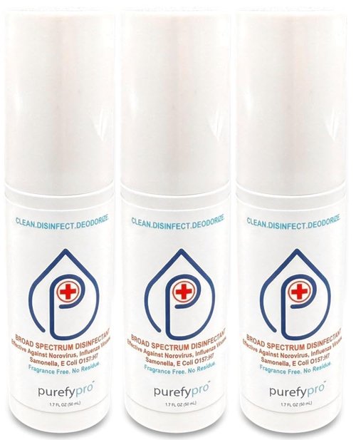 Purefypro Disinfectant Spray (1.7oz, 3 Pack) - No Rinse. No Residue. Kills 99.9999% Norovirus, HIV, Flu, Monkeypox Virus, and Fungi, Drug Resistant Germs. (On The Go)