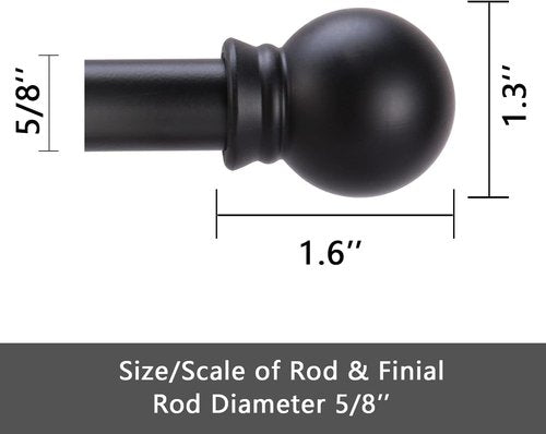 GXOACKJ Black Curtain Rods - Heavy Duty Metal Set for Windows 32 to 48 Inches | 5/8 Inch Diameter, 2 Pack