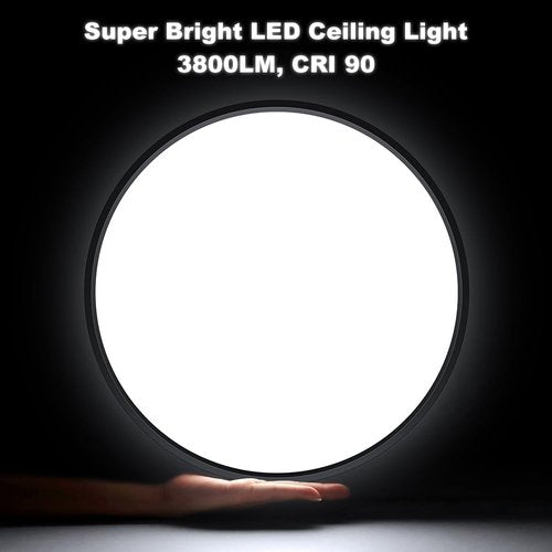 LEDLightsWorld 15.7inch 32W LED Flush Mount Ceiling Light, 5000K Daylight White LED Ceiling Light, 3800LM Bright Round Flat Panel Light, Black Ceiling Light for Bedroom, Living Room, Dining Room