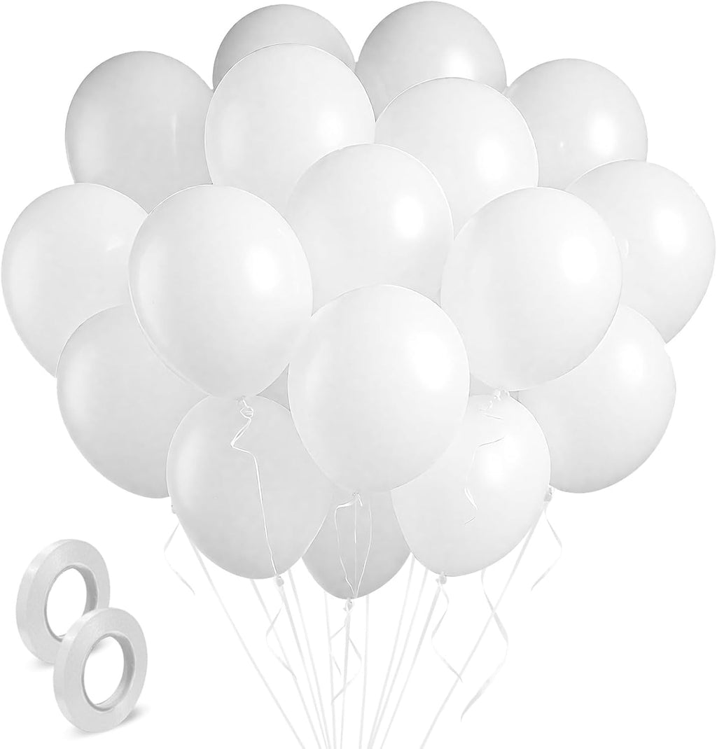 White Balloons - 100 Pack 12-Inch Latex Birthday Decorations for Weddings, Graduations & Parties