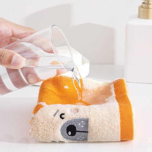 Kissvian 4 Pack Cute Cartoon Bear Pattern Hand Towels, Pure Cotton Children Bathroom Towel Animals, Kids Washcloths, Fingertip Bath Towels for Home Kitchen Bathroom Bedroom, Size 10" x 19.5"