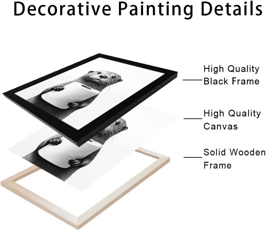 Raccoon Art | Funny Black and White Bathroom Wall Decor | Framed Animal Painting