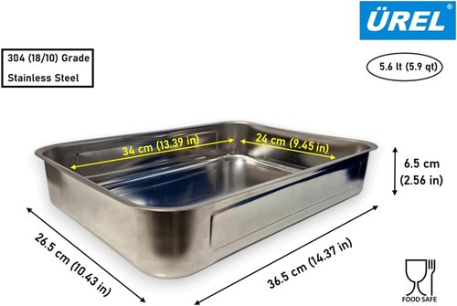 Deep Stainless Steel Baking Pan by [Brand Name] - Versatile Rectangular Roasting Sheet for Cooking & Meal Prep (14.4" x 10.4" x 2.6"), 304 Food-Grade, Dishwasher Safe