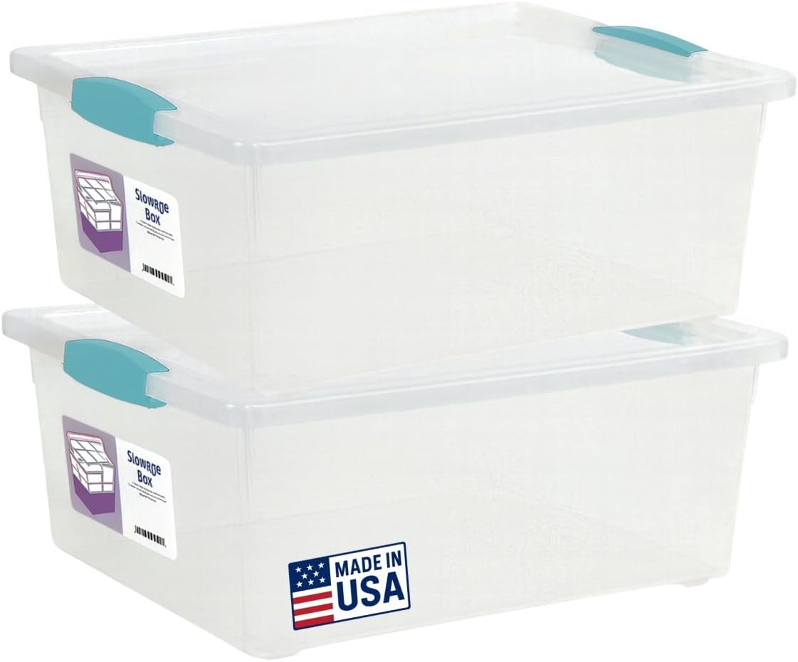 Tribello Plastic Storage Containers - 12 Qt Clear Lids | 2-Pack Made in USA (Deep 14 x 11 x 6)