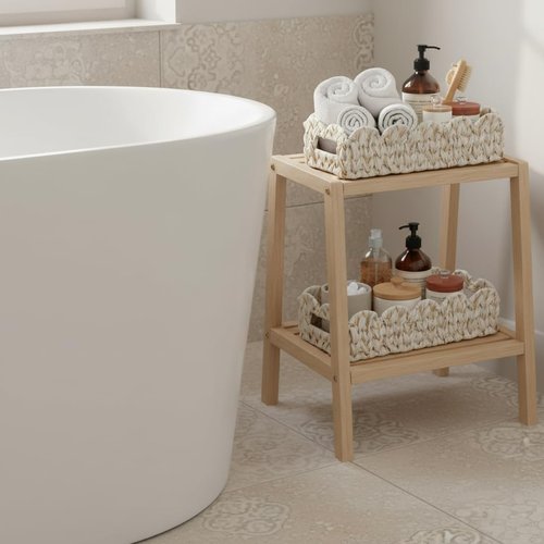 Coeusy Scalloped Toilet Paper Storage Basket,Boho Small Bathroom Basket,Wicker Decor Baskets for Bathroom,Bedroom,Living Room,Coastal Bathroom Decor Accessories