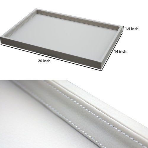 Galopgen 20x14 Inch Rectangular Ottoman Tray | Textured PU Leather, Waterproof & Heat-Resistant Storage for Coffee/Dining Tables, Sofa, Bed, Entertainment & Party (Tranquil Beige, 20 * 14in)