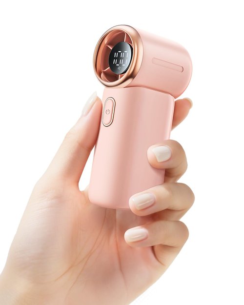 SWEETFULL Handheld Turbo Fan, 100-Speed Mini Fan with Digital Display, 12H Rechargeable Cooling, Portable for Travel & Outdoor Pink
