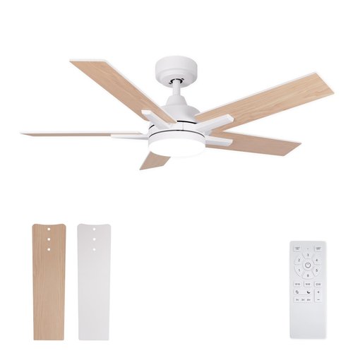 Viossn 42 Inch Ceiling Fans, White Ceiling Fan with Remote, Ceiling Fans with 6-Speeds Reversible Motor, Ceiling Fan with 5 Two-sided Blades Dimmable Noiseless for Indoor Bedroom/Outdoor