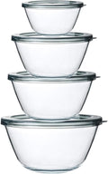 MCIRCO Glass Mixing Bowls Set - 4 Nesting Bowls with Lids for Meal Prep & Food Storage | BPA-Free, 0.8-4.8 Qt