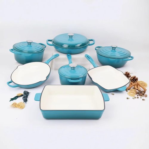 Maldira Enameled Cast Iron Skillet, Non Stick Fry Pan, Induction Compatible (Peacock Blue, 10 inch)