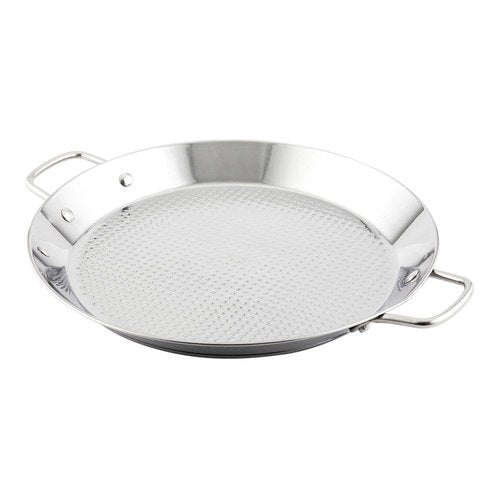 Restaurantware 13.5 Inch Spanish Paella Pan 1 Induction Ready Paella Pan - Heavy-Duty Riveted Handles Silver Stainless Steel Spanish Pan Dishwasher-Safe Paella Cookware For Homes or Restaurants