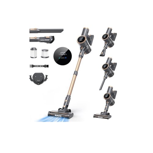 BonePone N12S Cordless Vacuum Cleaner, 30KPa Powerful Vacuum with 60 Mins Runtime, Self-Standing, LED Display, Rechargeable Lightweight Handheld Vacuum Cleaners for Home (Gold)