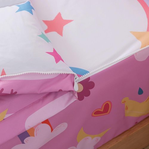 qjmiaofang Rainbow Comforter Set Kids Zipper Bedding Twin for Girls Flower Zip Up Bedding with Sheets Soft Microfiber Princess Themed Rainbow All in One Zipper Bed Set with Fitted Sheet for Home Decor