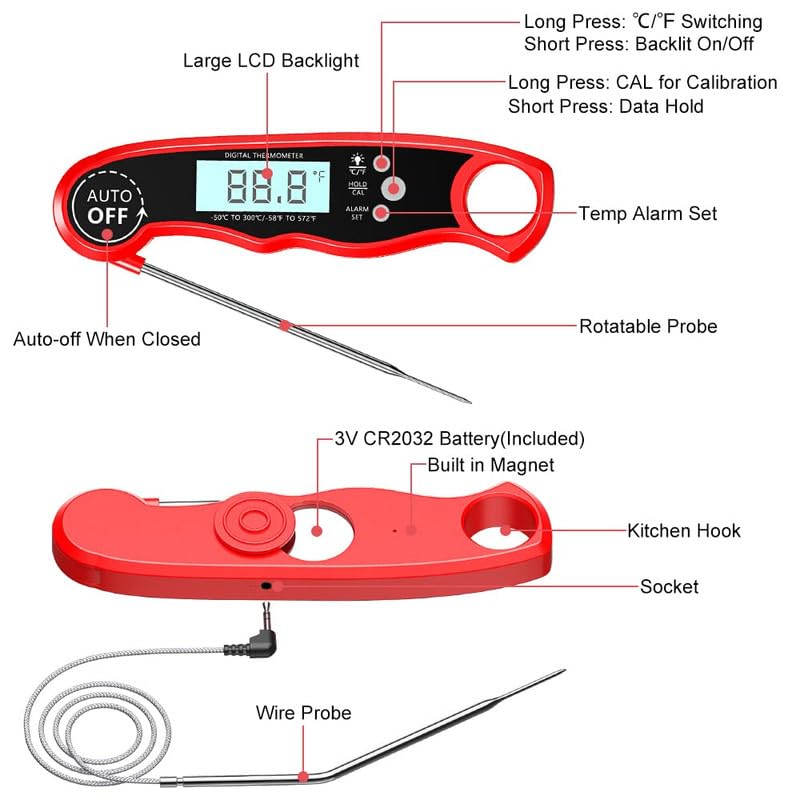 Skiennix Digital Meat Thermometer - Instant Read Dual Probe with Backlight LCD Display | Perfect for BBQ & Kitchen Use