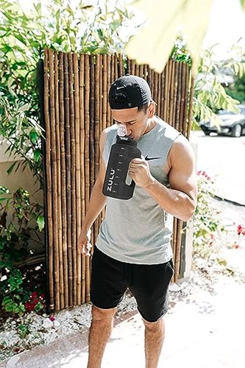 ZULU Goals 64oz Half Gallon Plastic Water Bottle with Straw and Time Marker | Large Reusable Jug with Handle and Leak Proof Lid for All Day Hydration, Gym and Outdoors, Gift Ready, Grey