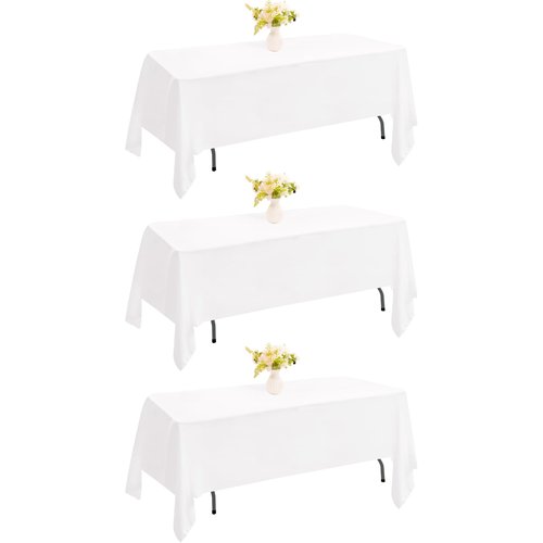 JALANCY 3 Pack Rectangle White Table Cloth Bulk Washable Polyester Table Cover for Wedding Dining Table Buffet Parties Banquet Decoration（60x102Inch, White）
