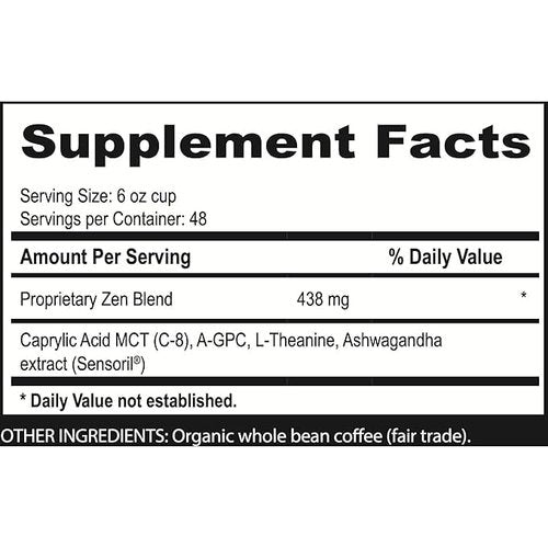 Brain Bean Zen-Blend Organic Coffee Whole Bean with Caprylic Acid MCT (C-8), A-GPC, L-Theanine & Ashwagandha Extract - Premium Grade Organic Coffee Beans for Focus & Calm Support -16 Oz (3-Pack)