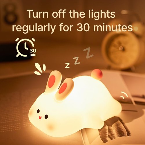 Ocegaoem Bunny Night Light, Cute Silicone Rabbit Lamp, Dimmable LED Nursery Nightlight, Rechargeable Touch Control with Timer, Kids Bedroom Baby Lamp Easter Gift