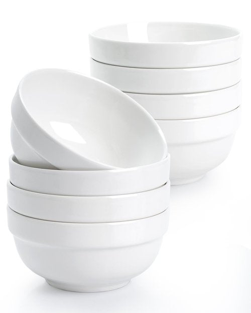 NUTRIUPS 12oz Small Bowls, 4.5in Ice Cream Bowl, Set of 8 White Ceramic Bowl for Dessert Snack Rice Side Dishes
