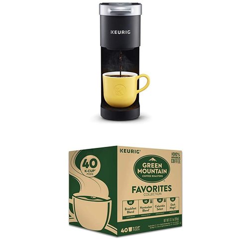 Keurig K-Mini Coffee Maker, Single Serve K-Cup Pod Coffee Brewer, 6 to 12 oz. Brew Sizes, Black With Mountain Coffee Roasters Favorites Collection Variety Pack, 40 Count