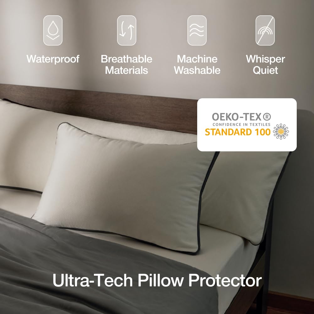 Coop Home Goods Ultra-Tech Waterproof Crescent Pillow Protector – Zippered Covers for Crescent Pillows, Queen Size, Oeko-Tex Certified, Breathable, Machine Washable