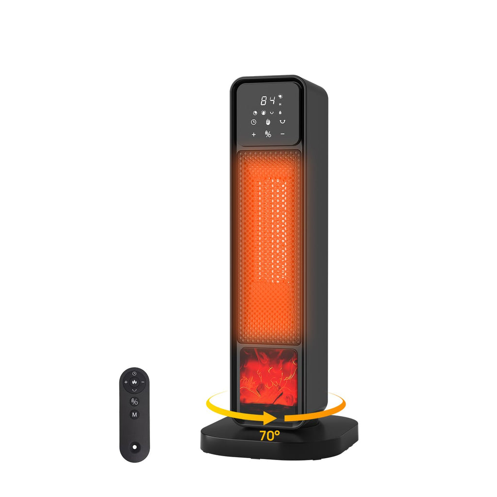 Space Heater Indoor, 1500W Electric Warm Air Blower with 3D Flame& 70° Oscillation Portable Indoor Ceramic Warmer for Bedroom & Office
