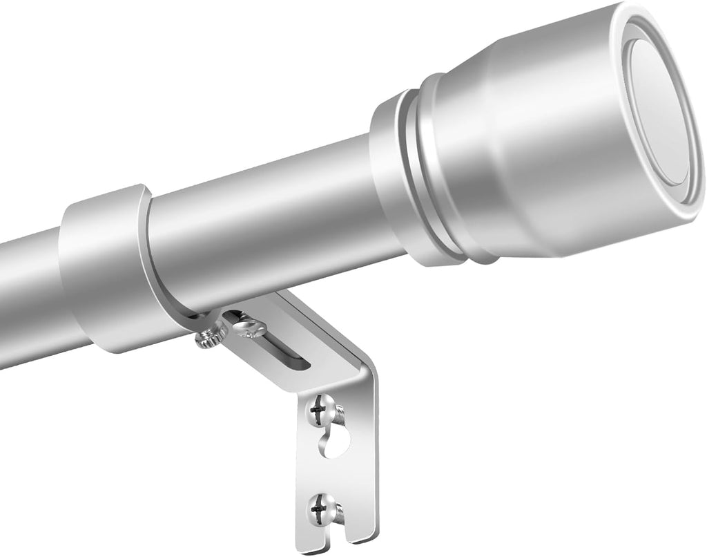Skiennix 1" Diameter Silver Curtain Rod - Heavy Duty Adjustable 30-90 Inch for 30-84 Inch Windows