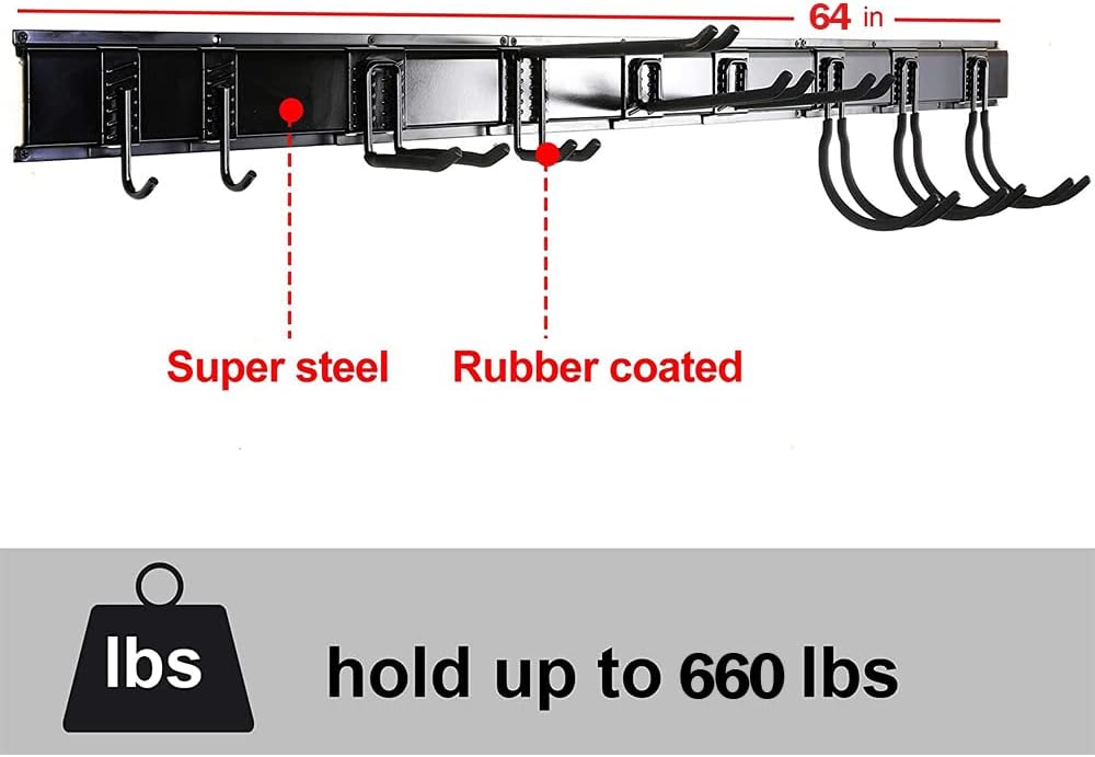 Ultrawall Tool Storage Rack - 64-Inch Adjustable Wall-Mounted Organizer with 9 Heavy-Duty Hooks