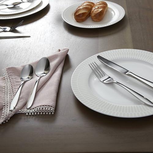 Oneida Silverware Set For 8, Mooncrest 45-Piece Everyday Flatware Set with Serving Utensils, Service For 8, 18/0 Stainless Steel and Dishwasher Safe, Knives Spoons And Forks Sets (Silver, 45 Piece)