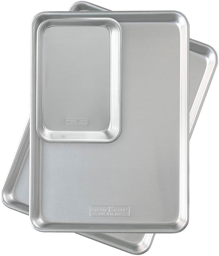 Nordic Ware Naturals Half Sheet Set - USA Made Aluminum Baking Pans with Steel Rim | 2-Pack Half + 1/8 Sheet